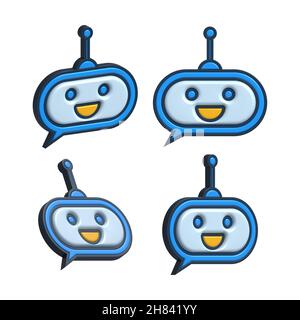 Niedlichen lächelnden Roboter in den Händen. Moderne flache Cartoon-Figur Illustration. Voice Support Service bot Stockfoto