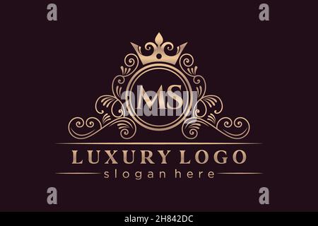 MS Initial Letter Gold kalligraphisch feminin floral handgezeichnete heraldische Monogramm antiken Vintage-Stil Luxus-Logo-Design Premium Stock Vektor