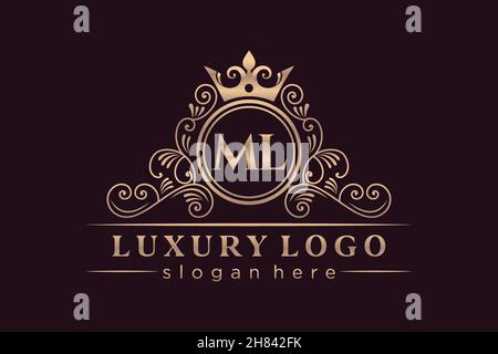 ML Initial Letter Gold kalligraphisch feminin floral handgezeichnete heraldische Monogramm antiken Vintage-Stil Luxus-Logo-Design Premium Stock Vektor