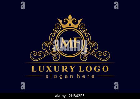 MF Initial Letter Gold kalligraphisch feminin floral handgezeichnete heraldische Monogramm antike Vintage-Stil Luxus-Logo-Design Premium Stock Vektor