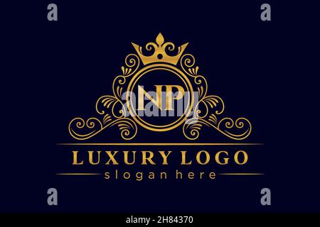 NP Initial Letter Gold kalligraphisch feminin floral handgezeichnetes heraldisches Monogramm antiker Vintage-Stil Luxus-Logo-Design Premium Stock Vektor