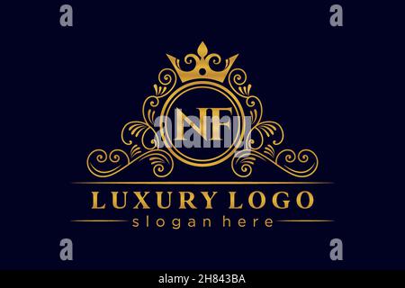 NF Initial Letter Gold kalligraphisch feminin floral handgezeichnet heraldisch Monogramm antiker Vintage-Stil Luxus-Logo-Design Premium Stock Vektor