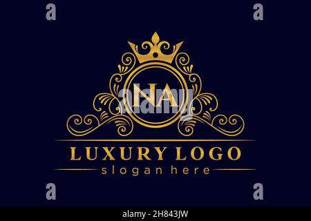 NA Initial Letter Gold kalligraphisch feminin floral handgezeichnete heraldische Monogramm antiken Vintage-Stil Luxus-Logo-Design Premium Stock Vektor