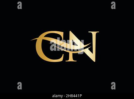 Premium Letter CN Logo Design mit Wasserwellenkonzept. Stock Vektor