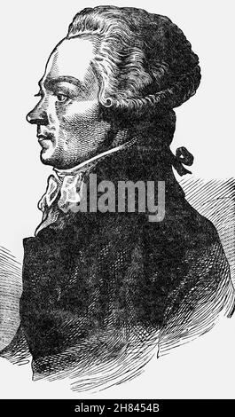 Ein Porträt von Maximilian Robespierre (1758-1794) aus dem späten 19th. Jahrhundert, einem französischen Anwalt und Staatsmann, der zu den bekanntesten und einflussreichsten Persönlichkeiten der Französischen Revolution gehörte. Im Jahr 1791 wurde Robespierre ein freimütig Befürworter für männliche Bürger ohne politische Stimme, für ihren uneingeschränkten Zugang zur Nationalgarde und zu öffentlichen Ämtern. Er spielte eine wichtige Rolle in der Agitation, die den Sturz der französischen Monarchie am 10. August 1792 und die Einberufung eines Nationalkonvents mit sich brachte. Sein Ziel war es, ein einziges und unteilbares Frankreich zu schaffen, Gleichheit vor dem Gesetz, abzuschaffen Stockfoto