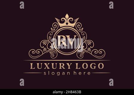 RV Initial Letter Gold kalligraphisch feminin floral handgezeichnete heraldische Monogramm antiken Vintage-Stil Luxus-Logo-Design Premium Stock Vektor
