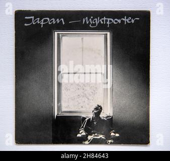 Bildercover der sieben Zoll großen Single-Version von Nightporter der britischen Band Japan, die 1982 veröffentlicht wurde Stockfoto