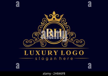 RH Initial Letter Gold kalligraphisch feminin floral handgezeichnete heraldische Monogramm antiken Vintage-Stil Luxus-Logo-Design Premium Stock Vektor