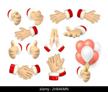 Cartoon Charakter Hand zeigt Fingergesten. 3D weihnachtsmann-Hände rendern. Vektorgrafik. Stock Vektor