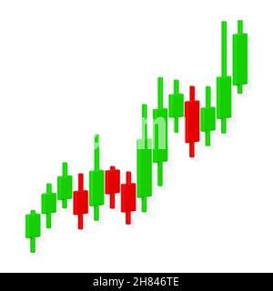 Handel mit Aktien. Finanzdiagramm zum Kauf und Verkauf für das Börsenmarktkonzept. Diagramm des Handels mit Kerzen. Vektorgrafik. Stock Vektor