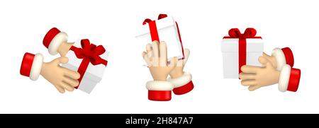 Cartoon Figur Hand mit Geschenk-Boxex. 3D weihnachtsmann-Hände rendern. Vektorgrafik. Stock Vektor
