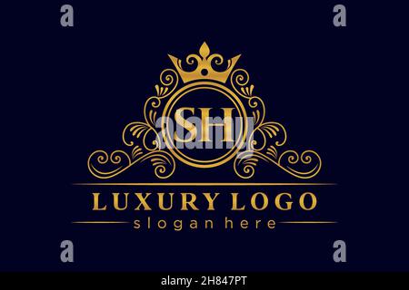 SH Initial Letter Gold kalligraphisch feminin floral handgezeichnetes heraldisches Monogramm antiker Vintage-Stil Luxus-Logo-Design Premium Stock Vektor