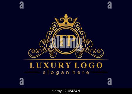 TP Initial Letter Gold kalligraphisch feminin floral handgezeichnete heraldische Monogramm antike Vintage-Stil Luxus-Logo-Design Premium Stock Vektor