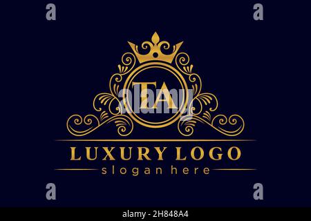 TA Initial Letter Gold kalligraphisch feminin floral handgezeichnete heraldische Monogramm antiken Vintage-Stil Luxus-Logo-Design Premium Stock Vektor