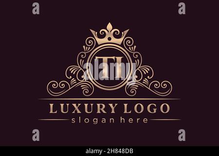 TI Initial Letter Gold kalligraphisch feminin floral handgezeichnete heraldische Monogramm antiken Vintage-Stil Luxus-Logo-Design Premium Stock Vektor