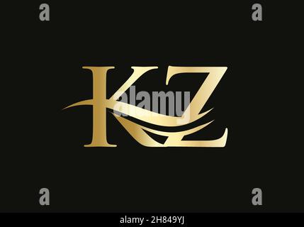 Wasserwellen-KZ-Logo-Vektor. Swoosh Buchstabe KZ Logo Design für Geschäfts- und Firmenidentität Stock Vektor