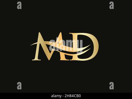 Goldenes MD-Logo mit Schriftzug. MD-Logo-Design mit kreativen und modernen trendigen Stock Vektor