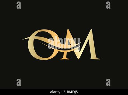 Premium Letter OM Logo Design mit Wasserwellenkonzept. OM Buchstabe Logo-Design mit modernen trendigen Stock Vektor