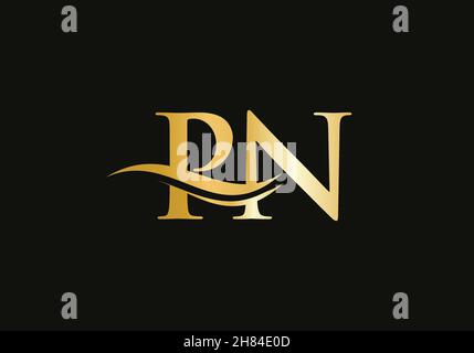 Design mit PN-Schriftzug. Premium Letter PN Logo Design mit Wasserwellenkonzept Stock Vektor