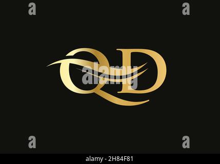 Goldenes QD-Logo mit Schriftzug. QD-Logo-Design mit kreativen und modernen trendy Stock Vektor