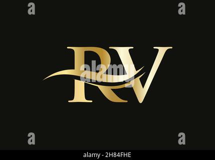 Modernes RV-Logo für Luxus-Branding. Ursprünglicher Vektor für das Design des Firmenlogos für Wohnmobil-Buchstaben Stock Vektor