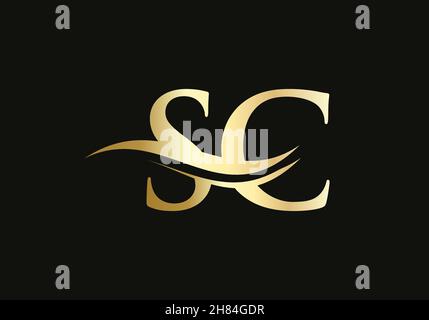 Anfängliches SC-Logo mit Goldbuchstaben. SC-Logo-Design mit modernem Trend Stock Vektor