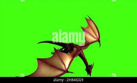 3D Illustration - Drachen in Fliege auf grünem Bildschirm Stockfoto