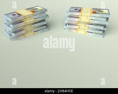 Große Geldstapel aus Dollar mit leerem Kopierraum Hintergrund. Finanzkonzept Stockfoto