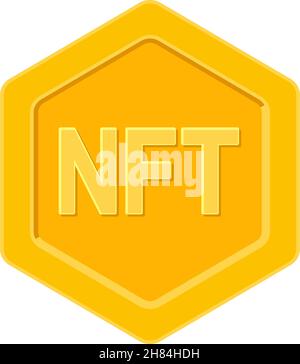 NFT oder nicht-fungible Marke als sechseckige goldene Münze im Vektorsymbol Stock Vektor