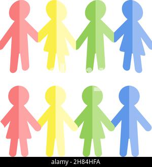 Kette aus Papier Menschen oder Puppe Kette in sich wiederholenden Muster als bunte Vektor-Set Stock Vektor