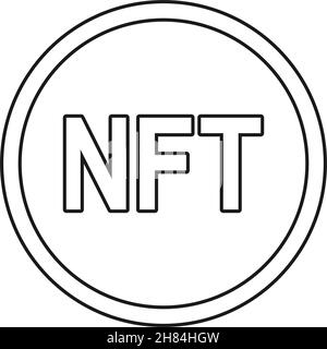NFT-Münze oder nicht-fungible Marke im Vektorsymbol „Outline“ Stock Vektor