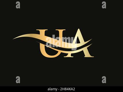 Ursprüngliche UA-Logo-Vektorvorlage, die mit Buchstaben verknüpft ist. UA-Logo mit Swoosh-Schriftzug im Buchstaben. U A Logo-Design mit modernen trendigen Stock Vektor