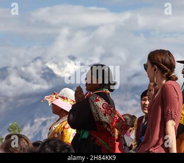 Disket, Nubra Valley. Indien. 13. Juli 2017. Seine Heiligkeit, der Dalai Lama, 14, hat drei Tage lang über Kamalashilas „Phasen der Meditation“ gelehrt. Stockfoto