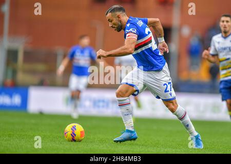 Genua, Italien. 27th. November 2021. ANTONIO CANDREVA (Sampdoria) während der UC Sampdoria vs Hellas Verona FC, italienische Fußballserie A Spiel in Genua, Italien, November 27 2021 Quelle: Independent Photo Agency/Alamy Live News Stockfoto