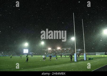 NEWCASTLE UPON TYNE. GBR. NOVEMBER 26th während des Spiels der Gallagher Premiership zwischen Newcastle Falcons und Worcester Warriors im Kingston Park, Newcastle am Samstag, den 27th. November 2021. (Kredit: Will Matthews | MI News) Kredit: MI News & Sport /Alamy Live News Stockfoto