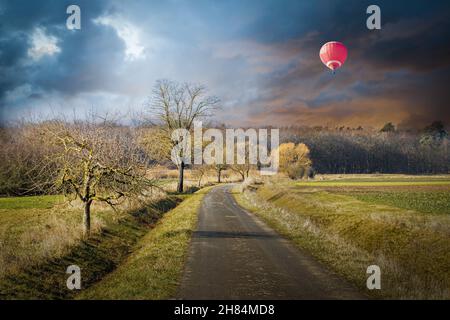 Ein Feldweg durch den Wald an einem sonnigen Wintertag Stockfoto