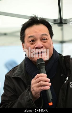 Kundgebung von Asiaten und Freunden, Nein zum neuen Kalten Krieg - Stoppt Rassismus - Stoppt asiatischen Hass, Chinatown London am 27th. November 2021. Stockfoto