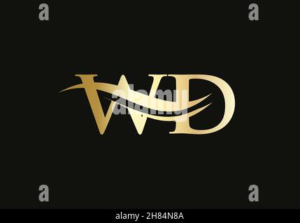 Goldfarbenes WD-Logo mit Schriftzug. WD-Logo-Design mit kreativen und modernen trendy Stock Vektor