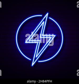 Neon-Schild mit Blitzen auf dem Hintergrund. Vektor Stock Vektor