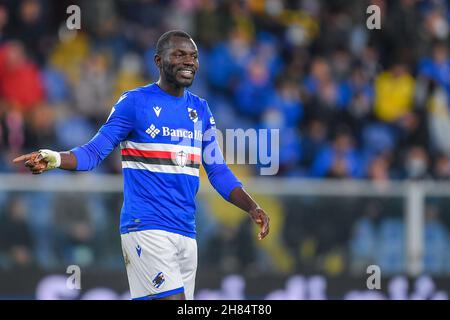 Genua, Italien. 27th. November 2021. OMAR COLLEY (Sampdoria) während des Spiels UC Sampdoria gegen Hellas Verona FC, italienische Fußballserie A in Genua, Italien, November 27 2021 Quelle: Independent Photo Agency/Alamy Live News Stockfoto