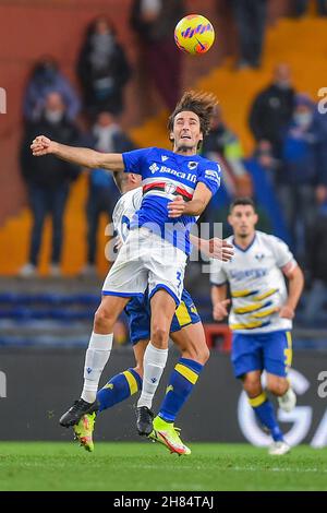 Genua, Italien. 27th. November 2021. TOMMASO AUGELLO (Sampdoria) während des UC Sampdoria vs Hellas Verona FC, italienische Fußballserie A Spiel in Genua, Italien, November 27 2021 Quelle: Independent Photo Agency/Alamy Live News Stockfoto