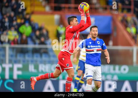 Genua, Italien. 27th. November 2021. EMIL AUDERO (Sampdoria) während des Spiels UC Sampdoria gegen Hellas Verona FC, italienische Fußballserie A in Genua, Italien, November 27 2021 Quelle: Independent Photo Agency/Alamy Live News Stockfoto