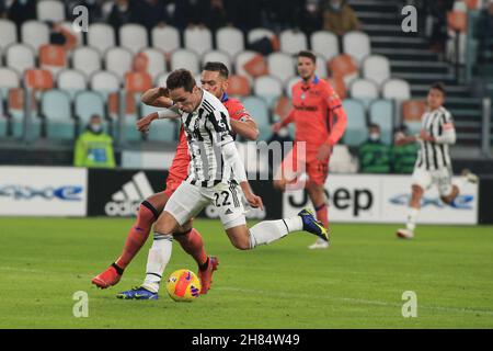 Turin, Italien. 27th. November 2021. Federico Chiesa (Juventus FC) während Juventus FC gegen Atalanta BC, italienische Fußballserie A Spiel in Turin, Italien, November 27 2021 Quelle: Independent Photo Agency/Alamy Live News Stockfoto