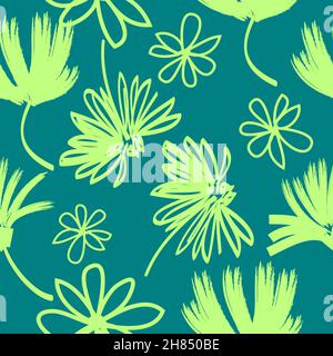 Nahtloses Muster aus abstrakter Limettenblume. Handgezeichnete Formen und Linienkunst Konturzeichnung, Vektor botanischer Hintergrund. Stock Vektor