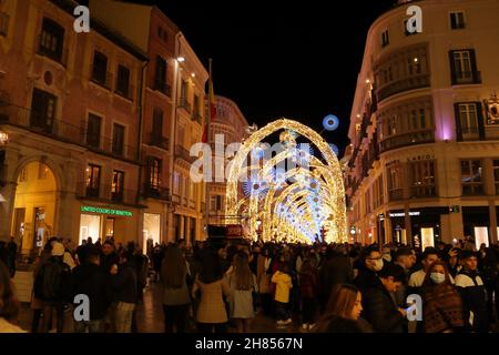 Malaga, Spanien. 26th. November 2021. Einweihung der Weihnachtslichter. Stockfoto