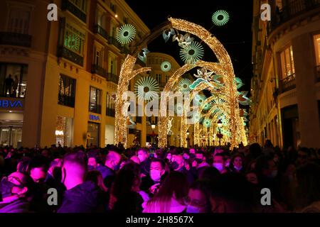 Malaga, Spanien. 26th. November 2021. Einweihung der Weihnachtslichter. Stockfoto