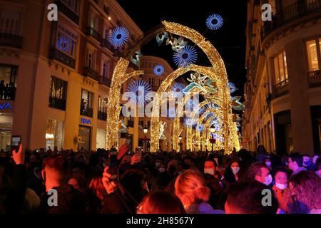 Malaga, Spanien. 26th. November 2021. Einweihung der Weihnachtslichter. Stockfoto