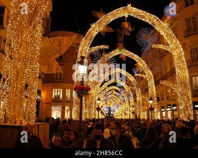 Malaga, Spanien. 26th. November 2021. Einweihung der Weihnachtslichter. Stockfoto