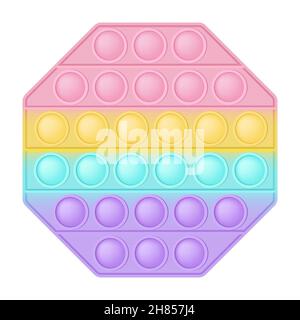 POPIT Figur Achteck als modisches Silikonspielzeug für Fidgets. Süchtig machendes Anti-Stress-Spielzeug in Pastell-Regenbogenfarben. Blasenangst entwickeln Pop it to Stock Vektor