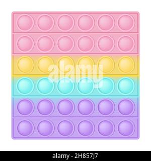 POPIT Figur quadratisch als modisches Silikonspielzeug für Fidgets. Süchtig machendes Anti-Stress-Spielzeug in Pastell-Regenbogenfarben. Blase Angst Entwicklung Pop it Spielzeug Stock Vektor